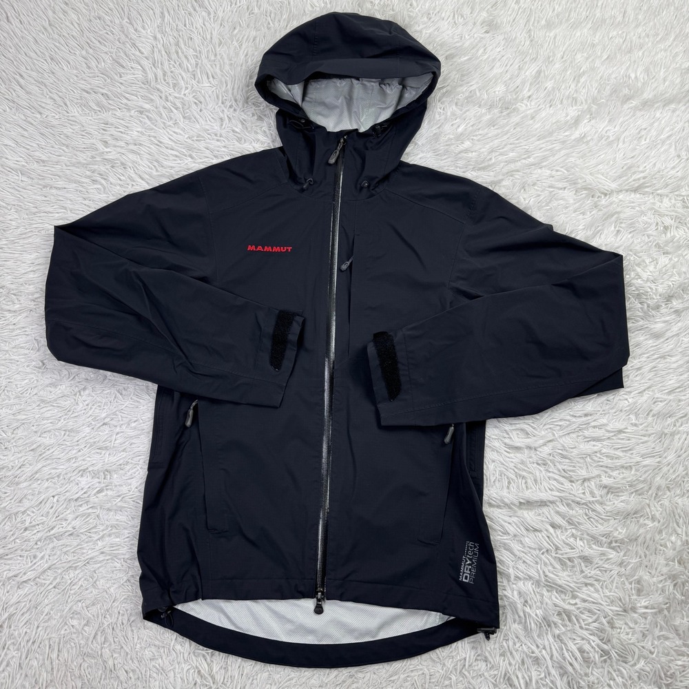 Mammut Jacket Mens Small Black Drytech Premium Rainproof Windproof Hooded Light